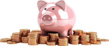 Piggy bank with stacked coins